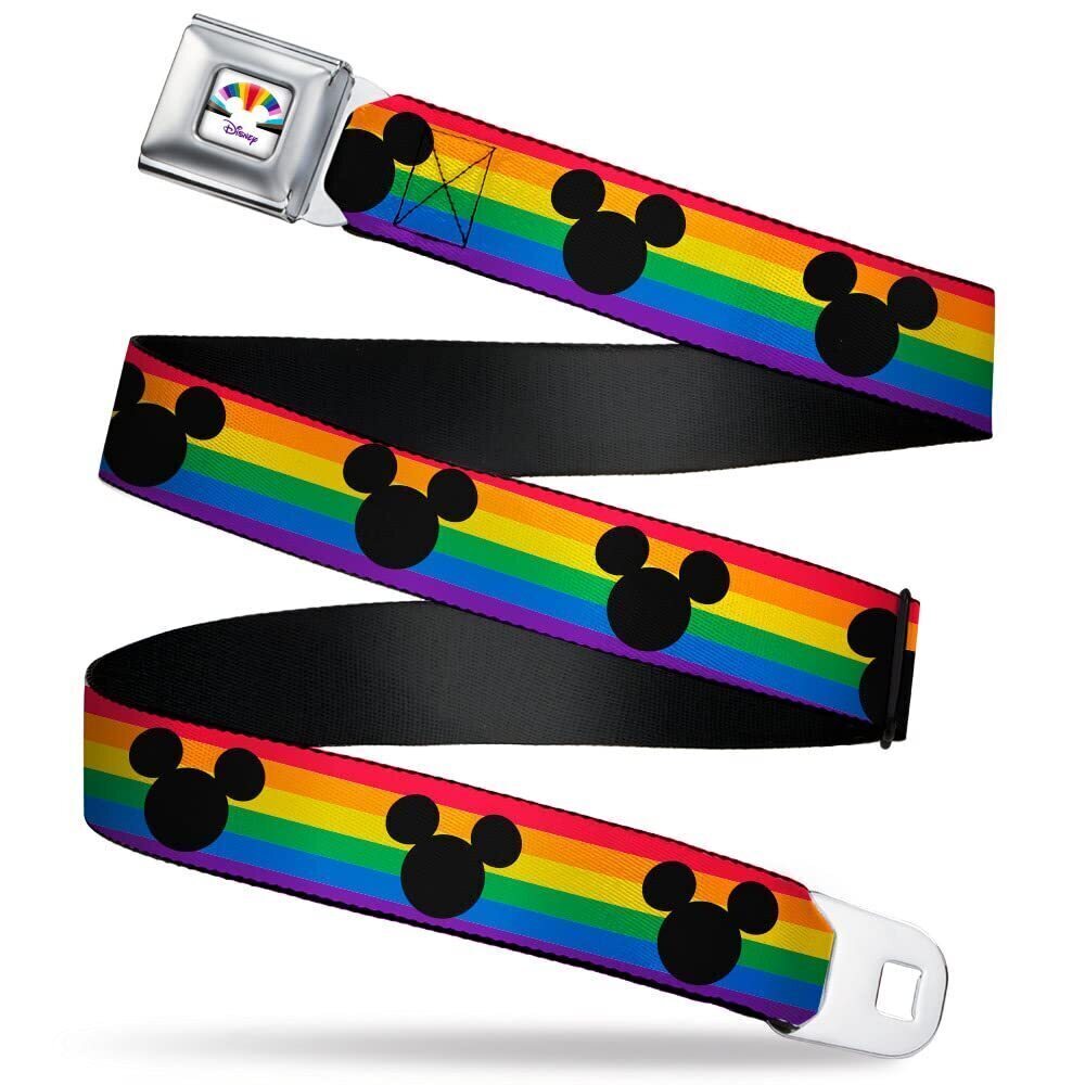 1888 Disney Belt, Seatbelt Buckle Belt, Mickey Mouse Ears Icon Rainbow